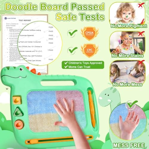 Toddler Toys 2-3, Dinosaur Magnetic Drawing Board Toys for 1 2 3 Year Old Boy Girls,Colorful Magna Sturdy Doodle Board Kids Toy, Etch Sketch Educational Toy for Toddlers 1-3 Christmas Birthday Gifts - Thumbnail 2