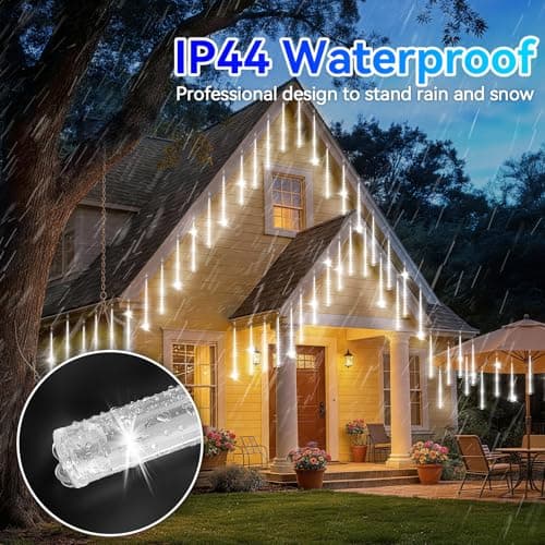 KNONEW 20 Tubes 720 LED Solar Meteor Lights, 17 inch Christmas Lights Outdoor Waterproof Meteor Shower Lights for Xmas Tree Christmas Wedding Party Holiday Yard Garden Decor(Cool White) - Thumbnail 3