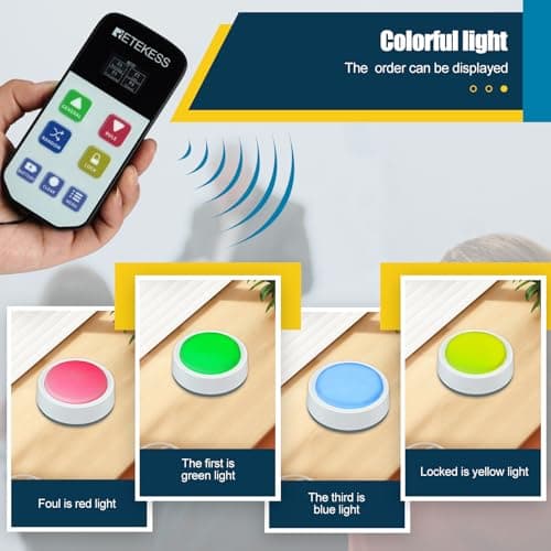 Retekess TM102 Trivia Buzzers,Jeopardy Buzzers,3 Working Modes,66ft,Physical Switches,Family Feud Game for Adults with 4 Rechargeable Buzzers - Thumbnail 3