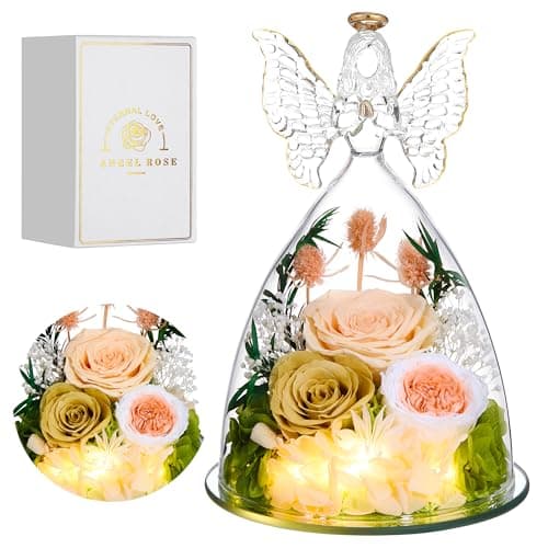 Tiaronics Mothers Day Rose Gifts for Women Preserved Real Flower in Glass Angel Figurines Roses for Delivery Prime Birthday Gifts for Mom Grandma Girlfriend Wife Her, ChampagneGold Austin - Image 1
