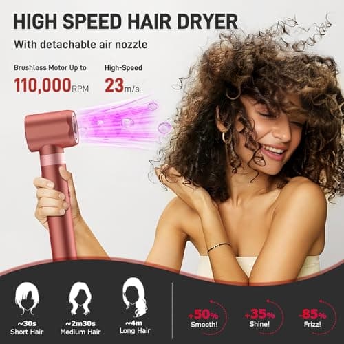 MESCOMB 5 in 1 High-Speed Hot Air Styler, Professional Frizz-Free Hair Dryer Brush, Fast Drying, No Heat Damage Air Styler Wrap for Curl, Volumize, Straighten, Includes Travel Bag (Hot Pink) - Thumbnail 2