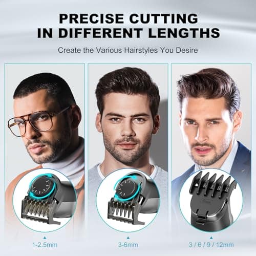 Beard Trimmer for Men - 14 in 1 Professional Mens Grooming Kits, Hair Clippers with Dual-Speed Motor for Beard Head Body Face Nose Ear Mustache Trimmer IPX7 Level LED Display 210 Min Electric Razor - Thumbnail 6