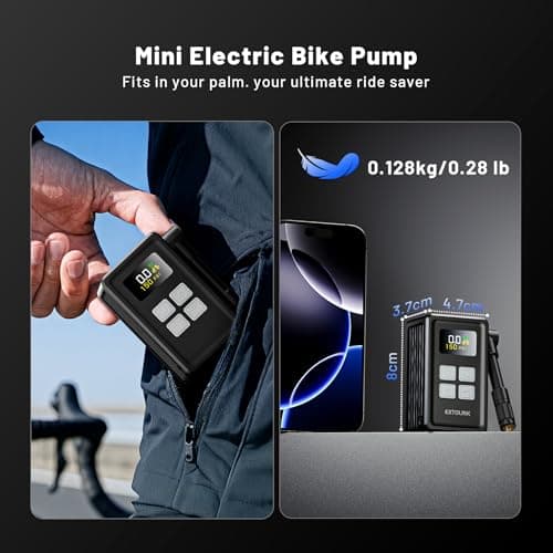 EXTOLINK Mini Bike Tire Pump,150PSI Inflate Electric Bike Pump with Gauge - Thumbnail 4