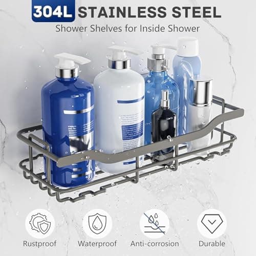 OMAIRA 3-Pack Shower Caddy with Soap Holder, Adhesive Rustproof No-drill Strudy Loading Inside Shower Organizer Shelves Rack Storage Bathroom Organization for Smooth Wall Glass Tile, Grey (X-Large) - Thumbnail 5