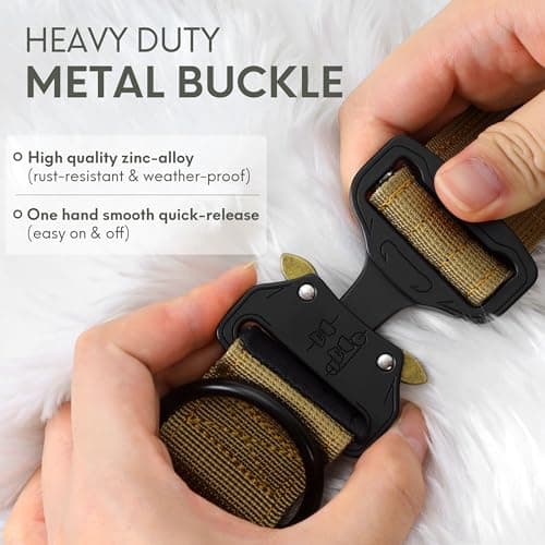 Jumpress Heavy Duty Tactical Dog Collar with Airtag Holder, 1.5’’ Wide Large Dog Collar with Comfortable Handle, Durable Airtag Dog Collar for Large Dogs (Brown,Neck 20-24’’) - Thumbnail 3