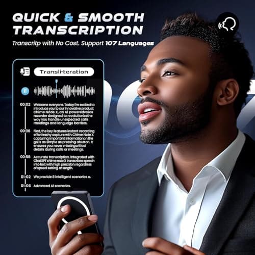 Bantropolis AI Voice Recorder 64GB, Intelligent Transcription and summarization, Supports 107 Languages, with 3000mAh Magnetic Charging, Suitable for Meetings, lectures, Calls and interviews - Thumbnail 2