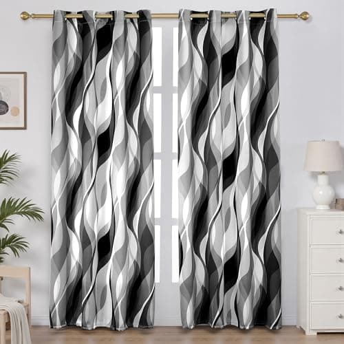 weesire Black and Grey Curtains Modern Striped Decorative 50% Light Blocking Darkening Grommet Grey Curtain for Living Room Villa, Bedroom Gray and White 2 Panels Set, 52x96 Inches - Image 1