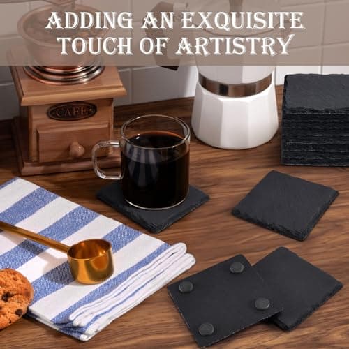 36 Pieces Slate Drink Coasters, GOH DODD 4 Inch Black Coasters Stone Coaster Set, Laser Engraving Blanks with Anti-Scratch Bottom for Home Office Bar Outdoor Housewarming Gifts Wedding Party, Square - Thumbnail 6