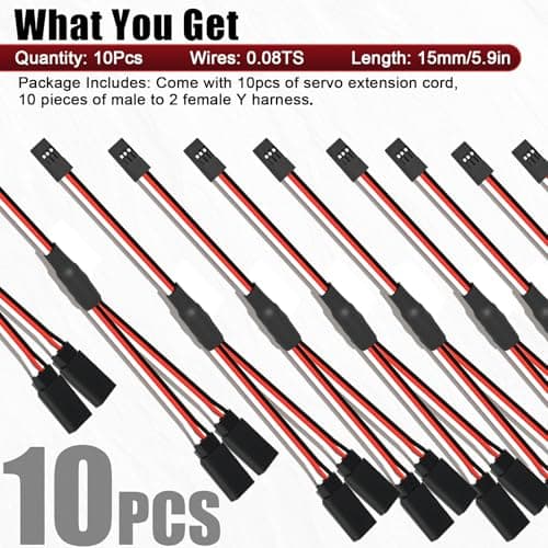 10-Pack 150mm Servo Extension Cable Y Connector 3 Pin Plug Splitters Rc Connector for Jr Futaba Jst Rc Car Quadcopter Airplane (Male to 2 Female Y Harness) - Thumbnail 2