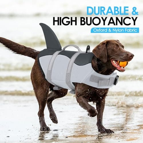 AOFITEE Dog Life Jacket Large, Shark Dog Life Vest for Swimming Boating, High Flotation Reflective Dogs Swimming Vest Lifesaver with Rescue Handle, Pet Swimsuit for Small Medium Large Dogs, L - Thumbnail 2