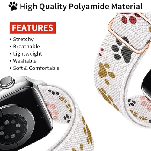 XynkoreX Paw Stretchy Bands Compatible with Apple Watch Band 40mm 41mm 38mm 46mm 44mm 45mm 42mm 49mm Women Men, Water-Resistant Solo Loop Elastic Sport Straps for iWatch Series 11 10 9 8 7 6 5 4 3 SE Ultra (Golden Paw, 42MM(Series 3)/44MM/45MM/46MM/49MM) - Thumbnail 2
