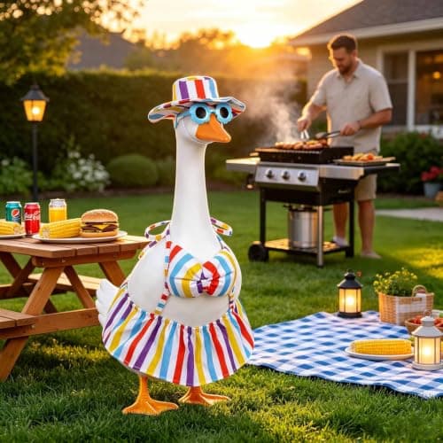 yuboo Bikini Porch Goose Outfits, Rainbow Summer Goose Clothes with Sunglasses and Sun Hat for 23" Cement Lawn Geese Pride Party Decorations, Outdoor Garden Patio Yard Statue Decor - Thumbnail 5