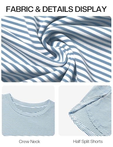 JUSTFASHIONNOW Womens Long Sleeve Lounge Set 2 Piece Cute Sleep Wear Striped Sleepwear Comfy Split Short Pajama Set Soft Fall Outfits Loungewear Pj sets (Blue, Large) - Thumbnail 6