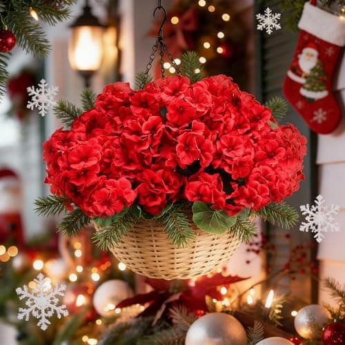 Karlliu Artificial Geranium Flowers for Outdoors: 6 PCS Realistic UV Resistant Faux Red Geranium Silk Flowers for Outdoor Planters Fade Proof Garden Fake Flowers Decor for Outside Porch - Red - Thumbnail 6