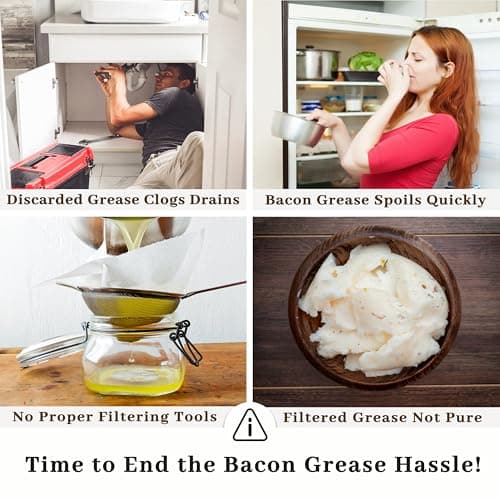 Ayerphalo Bacon Grease Container with Strainer - With Food-Grade Silicone Spatula, 24oz Enamel Rustic Farmhouse Fat Container, Keeper, Recipes, Dishwasher Safe - Thumbnail 2