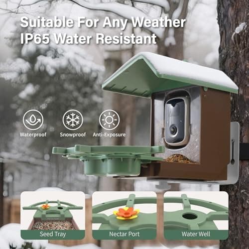 Smart Bird Feeder with Camera Solar Powered Outdoor - 2K HD Live Video, AI Bird ID, Squirrel-Proof, Instant Alerts & IP65 Weatherproof Outside, Great Gift for Familys & Friends - Thumbnail 5