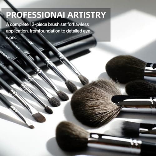 Anshute 12-Piece Professional Natural Goat Hair Makeup Brush Set with Travel-Ready Makeup Brush Organizer - 5 Face & 7 Eye Brushes. Super Soft Bristles, Variety of Brushes. Labled Brush Handle - Thumbnail 5
