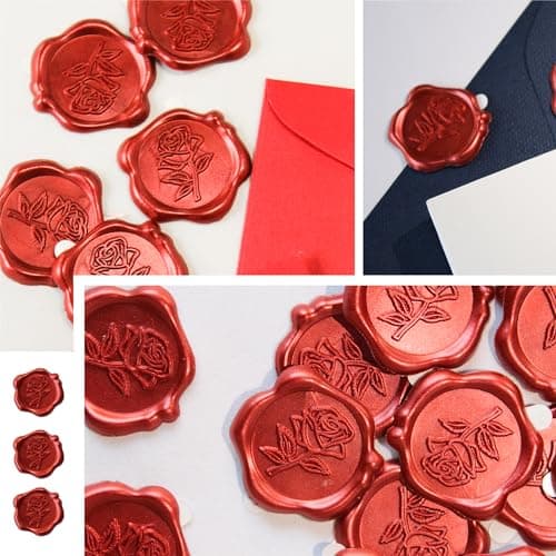 Pilloze 25 Pcs Wax Seal Stickers - Red Rose Envelope Stickers, Self- Adhesive Rose Wax Seals Perfect for Envelope, Easy to Use with Good Adhesion Invitation Seals - Thumbnail 3