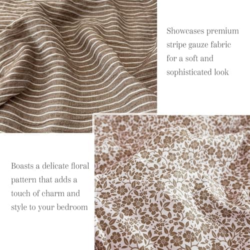 BLOOMHAVEN Full Comforter Set - 7 Pieces Dark Brown Bedding Sets for All Seasons, Lightweight Breathable Bed in a Bag Full with Revesible Farmhouse Comforter, Sheets, Pillowcases & Shams - Thumbnail 3