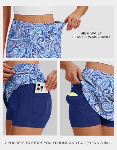 M MOTEEPI Skorts for Woman with Pockets 15 Inch Golf Tennis Skirt High Waisted Mini Athletic Skort with Shorts for Running Pickleball Blue Waves XL - Thumbnail 4