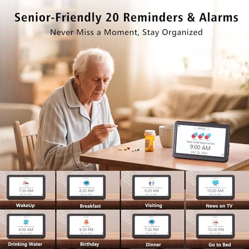Rechargeable Digital Calendar Alarm Clocks for Senior, 7" Clock with Day and Date for Elderly, 20 Reminders & Alarms, Auto Dimmer/DST, 12 Themes, 18 Ringtones for Dementia Memory Loss, 1024*600 HD - Thumbnail 3