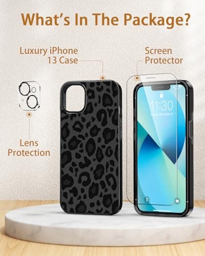 Sholbrak Designed for iPhone 13 Case Cute Cheetah Leopard Pattern Protective Phone Case Cover 6.1" Screen Protector + Camera Lens Protector【2X Military Grade Drop Tested / 6.6ft Drop Protection】 - Thumbnail 6