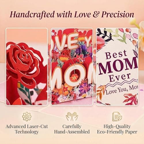 Haveself Mother's Day Card for Mom, 3D Pop Up Floral Greeting Card with Envelope and Message Note, LOVE YOU MOM Birthday Card for Mom, Unique Keepsake Gift from Daughter Son - Thumbnail 4