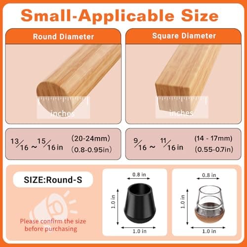 YTEACIUL Chair Leg Floor Protectors Small 24Pcs,Silicone Chair Leg Protectors for Hardwood Floors/Tiles,360°Wrapped Felt Bottom to Prevent Scratch and Reduce Noise, Round Black(Fit:0.8"-1") - Thumbnail 2