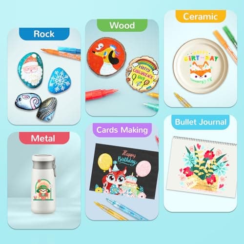 HOTU Glitter Markers Pen: 24 Sparkly Colors Metallic Marker 0.7mm Extral Fine Tip Acrylic Glitter Paint Pens for Rock Painting, Ceramic, Glass, Wood, Fabric, Scrapbooking, DIY Craft Making - Thumbnail 5