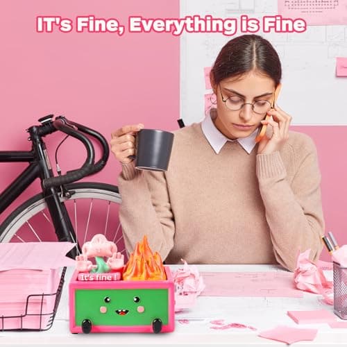 MAYIPLAY Dumpster Fire Desk Accessories Inspirational Gifts for Women Coworkers Pencil Holder Pink Office Table Decor - Thumbnail 2