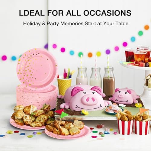 Pink Gold Paper Plates for Party, 7" Thickened Gold Dot Disposable Plates (50pcs), Birthday Cake Dessert Plates for Indoor/Outdoor Party Supplies&Decoration, Ideal for Birthday, Wedding, Baby Shower - Thumbnail 2