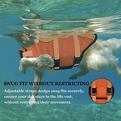 Dogcheer Dog Life Jacket, Cute Shark Dog Life Vest for Swimming Boating with Superior Buoyancy & Rescue Handle, Adjustable Puppy Floating Swim Vest for Small Medium Large Dogs - Orange, XL - Thumbnail 3