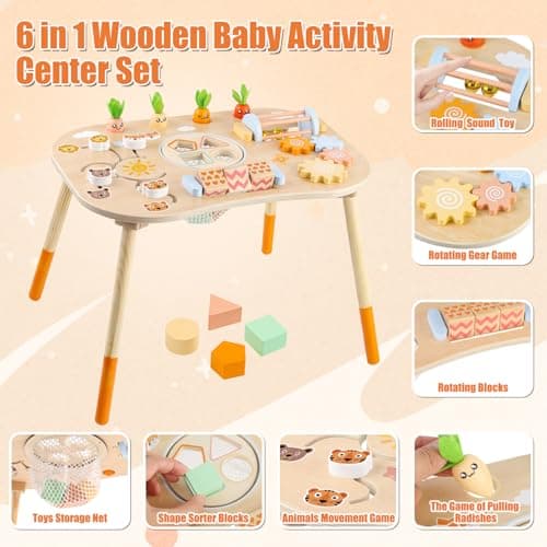 Wooden Activity Table for 1 Year Old Toddlers Sensory Table Activity Center 1-3 2 Baby Activity Table Kids Gift Game Wooden Montessori Table Shape Sorter Sensory Toys (Length*Height: 17"*11.8") - Thumbnail 3