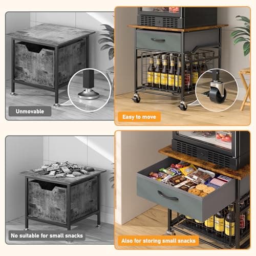 GloCryp Mini Fridge Stand, Heavy-Duty End Table Fridge Table with Storage, Small Refrigerator Stand with Rolling Wheels for Dorm, Kitchen,Pantry - Thumbnail 4