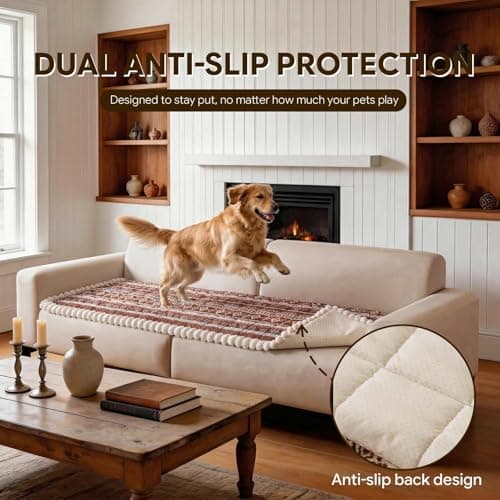 FUANGUI Couch Covers for Dogs Washable, Sofa Cover with Straps for 3 Cushion Couch,Non-Slip Pet Couch Protector for Sectional & Leather Sofa, 1PC (Coffee, 27.6" x 82.7") - Thumbnail 3