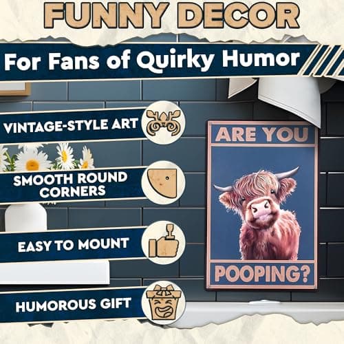 Are You Pooping Cow Sign - Funny Bathroom Decor Metal Sign with Anti-Rust Coating 12x8 Inch - Highland Cow Decor for Home, Metal Wall Plaque for Toilet, Tin Wall Art – Farmhouse Funny Bathroom Art - Thumbnail 4