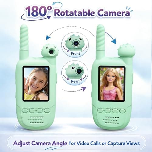 Kids Video Walkie Talkies 2 Pack, 180° Rotating Camera & Live Video Chat, Rechargeable Intercom Toys with 6 Voice Changers, Flashlight & 10 Fun Ringtones, Outdoor Toys for Boys Girls, Green & Purple - Thumbnail 2