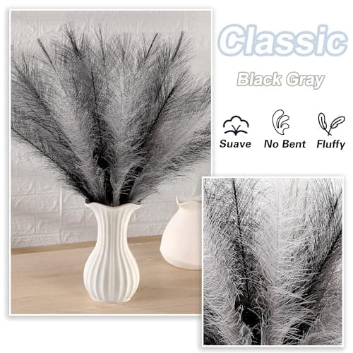 Acfruits Black and Gray Pampas Grass Decor, 30 Pcs 17" Faux Pampas Grass Short Decor, Pompas Grass Flower Arrangement and Vase Filler for Boho Home Wedding Decoration - Thumbnail 3
