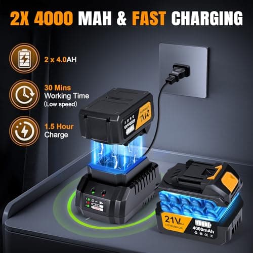 Leaf Blower Cordless,Electric Leaf Blower with 2 4.0Ah Battery Powered and Fast Charger, Cordless Blowers for Lawn Care and Car Dust Snow Blower,6 Speed Control,Orange - Thumbnail 4