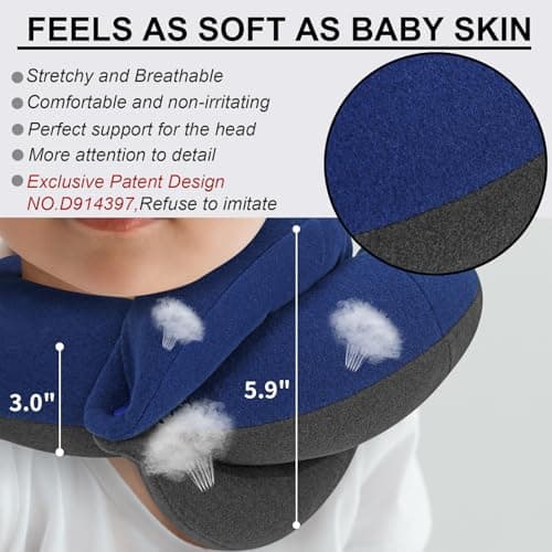 BUYUE Kids Travel Pillows for Airplane, 360° Head Support Sleeping Essentials for Boys Long Flight, Skin-Friendly Soft Neck Pillow for Traveling in Car Seat, (Small, Blue Grey, 40-90 lbs) - Thumbnail 4