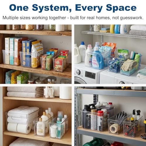 MOONEDGE Set of 4 Clear Plastic Organizer Bins, 2 Large & 2 Small Storage Bins for Pantry, Nestable Space-Saving Containers for Cabinets, Under-Sink, Bathroom, Kitchen & Freezer Organization - Thumbnail 2