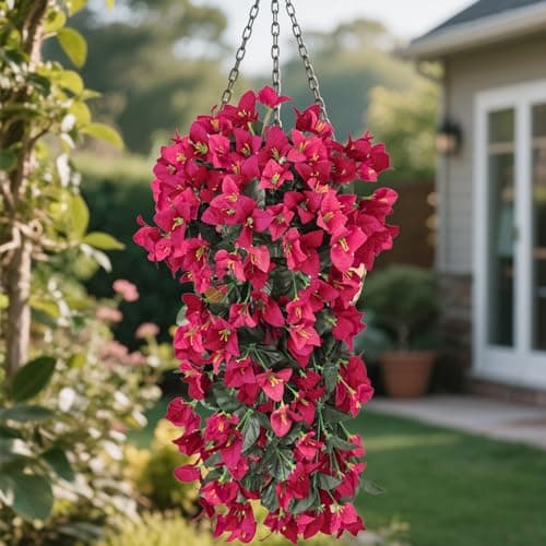 BSMYBO Bougainvillea Artificial Hanging Flowers Plants for Outdoors UV Resistant Faux Trailing Vine Outdoor Hanging Plants for Front Porch, Balcony, Patio, Outdoor Planter (Hot Pink-2PCS) - Thumbnail 2
