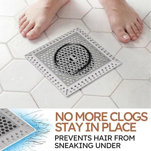 BAOTIYA Not Moving Shower Drain Hair Catcher,Effective Hair Catcher Shower Drain,Square Flat Shower Drain Cover Protector Filter,Efficient Drainage,Hair Trap Stopper (Gray, 4 inch) - Thumbnail 2