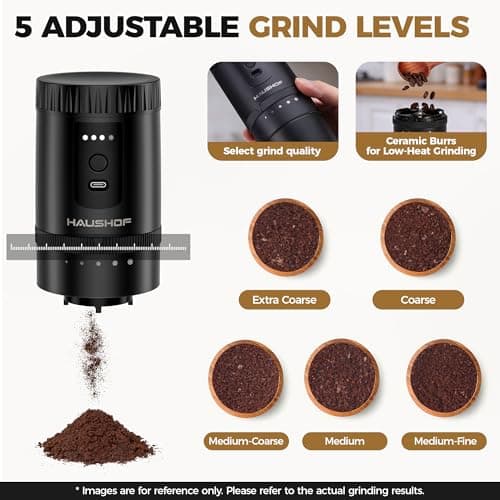 HAUSHOF Portable Coffee Grinder, Camping Coffee Makers, Portable Burr Coffee Grinder and Brewing Kit, Rechargeable, Personal Cordless Coffee Maker for Car, Camping, for Home Use - Thumbnail 3