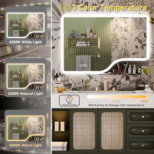 32"x 48" LED Bathroom Mirror with Shelf, 3 Colors Backlit Vanity Mirror with Lights, Wall-Mounted Large Bathroom Mirror with Lights, Smart Mirror with Anti-Fog, Stepless Dimmable, Memory (UL, ETL) - Thumbnail 3