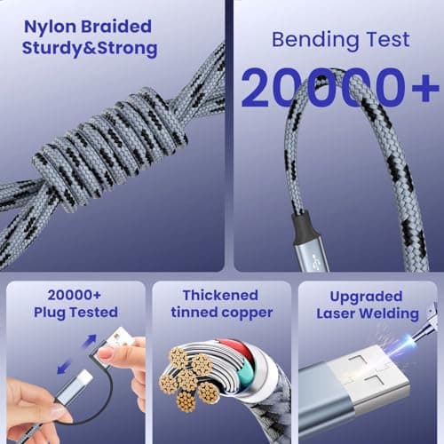 Fristing 4 in 2 Multi Charger Cable, USB A/C Charging Cables for Multiple Devices with Dual Type-C/IP/Micro, Universal Phone Multiple Charger Cord with iPhone17-8/Android/Car (2Packs 5FT) - Thumbnail 5