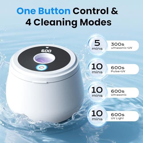 45kHz Ultrasonic Retainer Cleaner, 200ML Dental Cleaning Pod for Dentures, Mouth Guards, Braces, Aligner, Toothbrush Jewelry and More, UV Denture Cleaner with 4 Modes & Digital Timer - White - Thumbnail 5