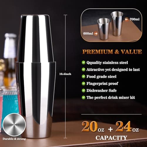 Cocktail Shaker Set Bartender Kit : 15-Piece Bar Tool Set with Acrylic Stand Bars Set with All Practical Bar Accessories, for Drink Mixing, Bar, Home, Lounge & Party, Silver - Thumbnail 3