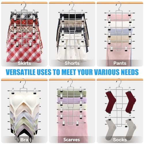 3 Pack Closet Organizers and Storage,6 Tiers Skirt Pants Hangers with Clips Space Saving for Home Organization and Storage,College Dorm Room Essentials for Girls Guys,Wardrobe Clothes Organizer - Thumbnail 5