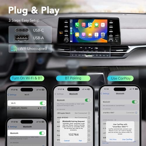 Wireless CarPlay Adapter 2026, Convert Wired to Wireless CarPlay Adaptor for Apple, Compatible with Cars with Factory Wired CarPlay for iPhone & Android with USB/USB-C Port (Light Grey) - Thumbnail 5